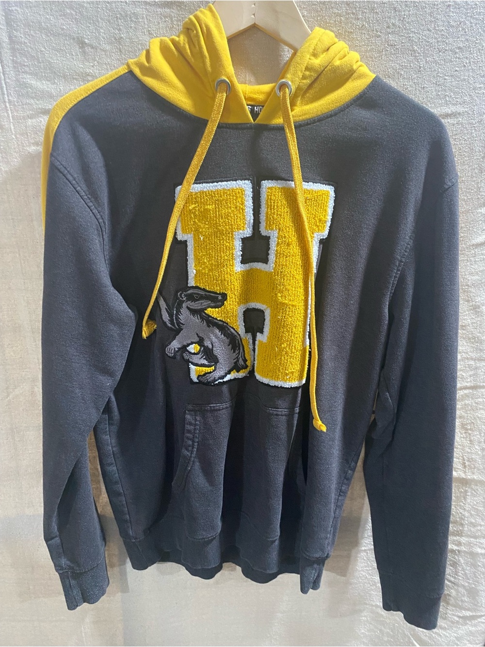 Hogwarts Warner Bros. Charcoal Crewneck Hoodie with Yellow Chenille H